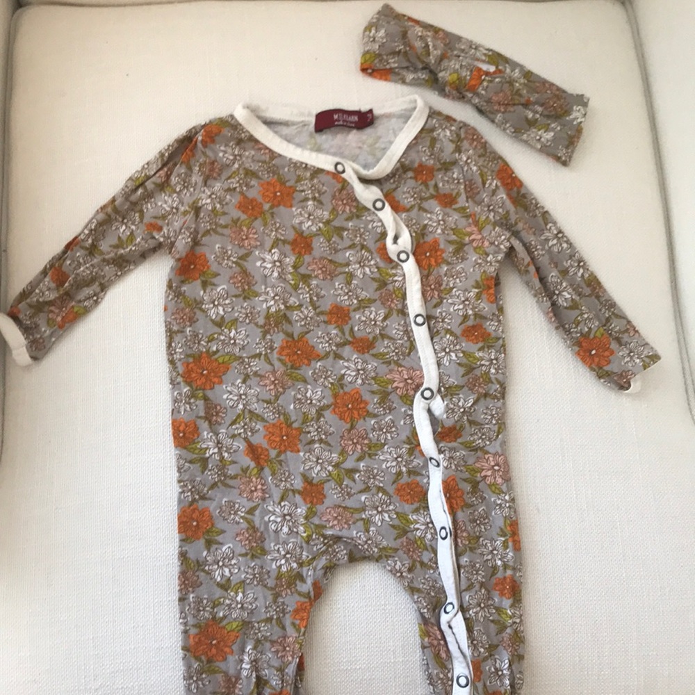 Milkbarn Footy pjs 3 to 6 mo matching headband